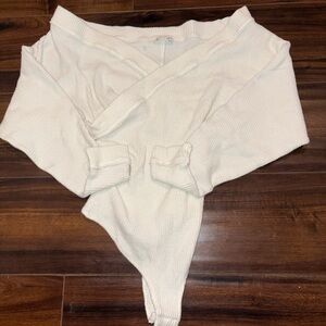 Free People White Ribbed Bodysuit